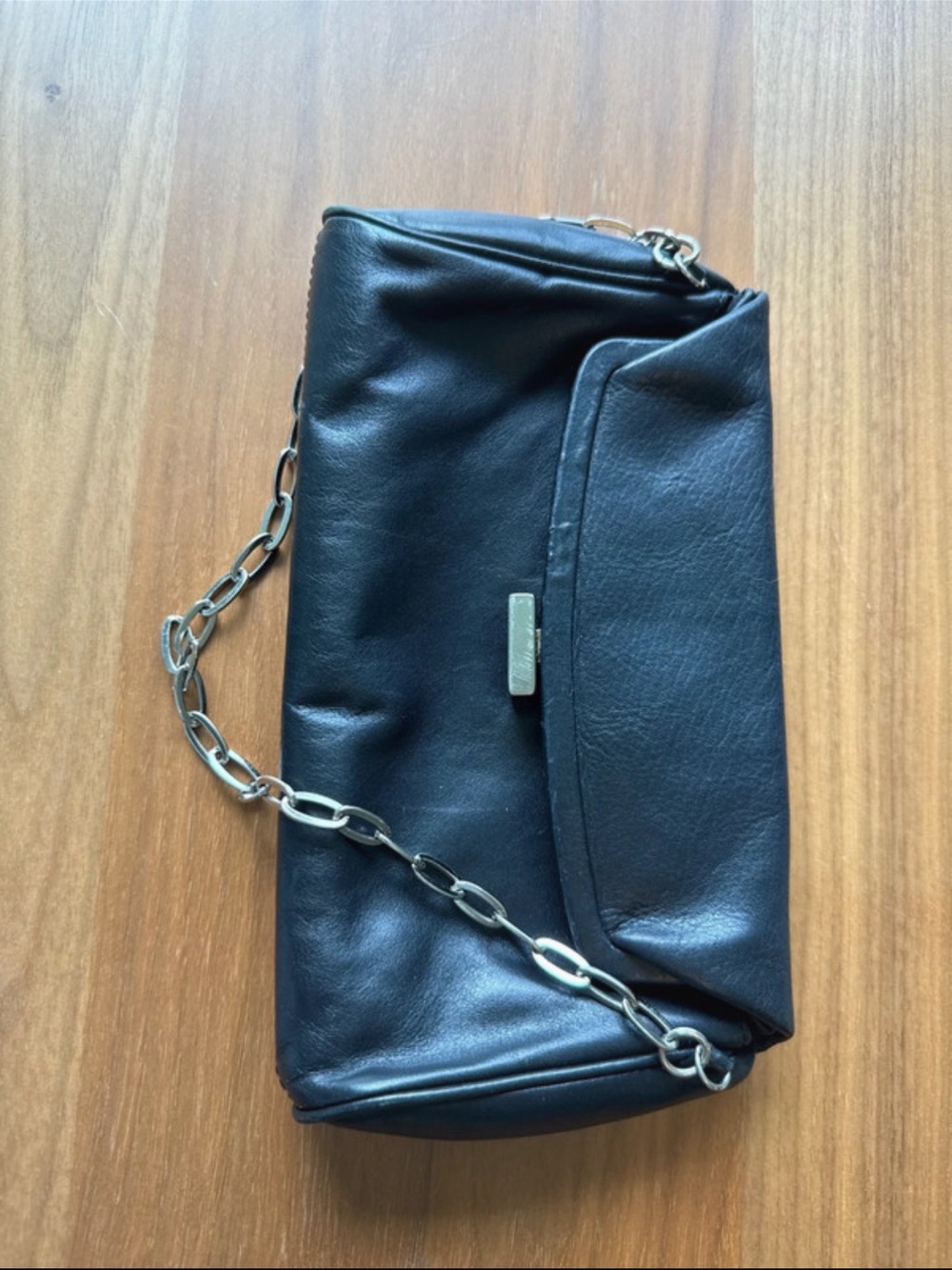 Kenneth Cole Vintage Black Leather Clutch with Chain Strap